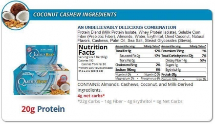 Батончик Quest Nutrition Quest Protein Bar Coconut &amp; Cashew (Кокос и кешью), 12 шт, фото 2