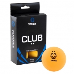 Мяч для настольного тенниса TORRES Club 2*, диам. 40+ мм, оранжевый, в упаковке 6 шт.
