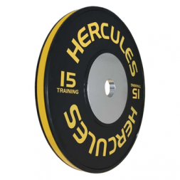 Диск тяжелоатлетический тренировочный «Hercules» NEW, 15 кг. черно-жёлтый