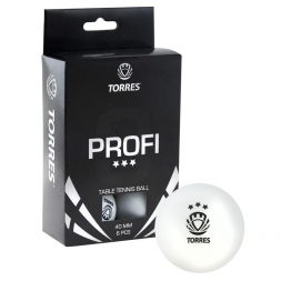 Мяч для настольного тенниса TORRES Profi 3*, диам. 40+мм, белый, в упаковке 6 шт.