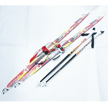 Детский комплект L-120см лыжи, палки, кабельные крепления, фото 1