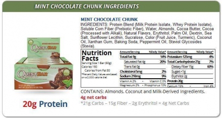 Батончик Quest Nutrition Quest Protein Bar Mint chocolate chank (Печенье с мятным шоколадом) 12 шт, фото 3
