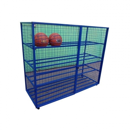 Стеллаж тележка из металлической сетки для хранения мячей и спортинвентаря,с замком, на колесиках, фото 1