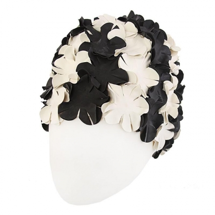Шапочка для плавания женская &quot;FASHY Petal Cap Flowers&quot;, резина, бело-черный, фото 1