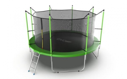Батут с внутренней сеткой и лестницей, диаметр 12ft (зеленый), фото 1