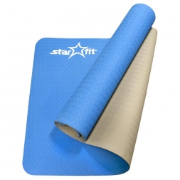 Коврик для йоги FM-201 TPE 173x61x0,5 см, синий/серый, фото 1