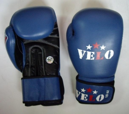 Перчатки бокс VELO (кожа) 10 oz синие AIBA, фото 1
