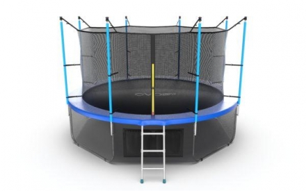 Батут с внутренней сеткой и лестницей, диаметр 12ft (синий) + нижняя сеть, фото 1