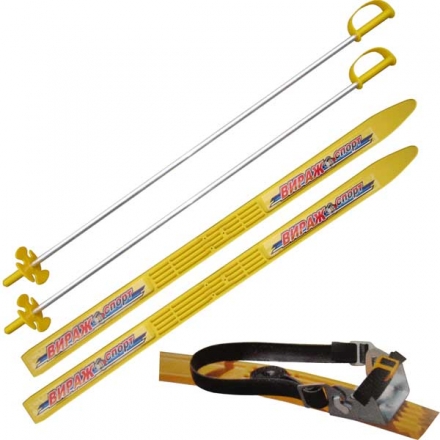 Лыжный комплект Вираж лыжи 100см палки полужесткие крепления, фото 1