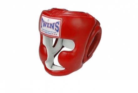 Шлем боксерский TWINS (кожа) (красный) размер L HGL-6  , фото 1