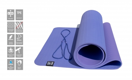 Коврик для йоги 6 мм двуслойный TPE фиолетово-сиреневый, фото 5