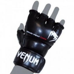 Перчатки ММА Venum Impact MMA Gloves - Skintex Leather Black, фото 1