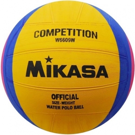 Мяч для водного поло  &quot;MIKASA  W6609W&quot; р.4, жен, резина, вес 400-450гр, дл. окр.65-67см, жел-син-роз, фото 1