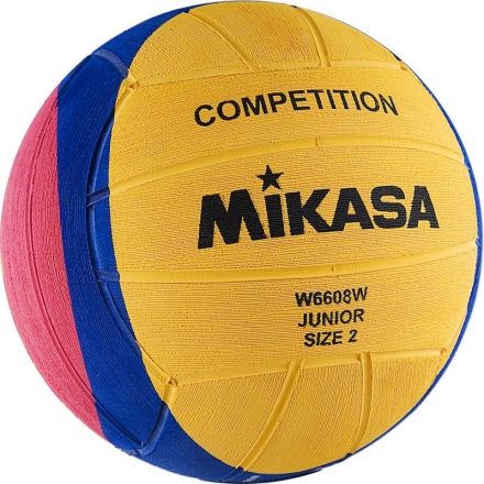Мяч для водного поло &quot;MIKASA W6608W&quot; р.2, jun, резина, вес 300-320 г, дл. окр.58-60см,желт-син-роз, фото 1