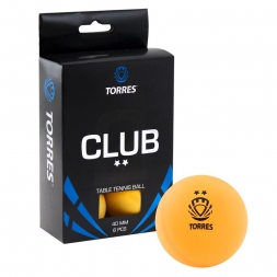 Мяч для наст. тенниса TORRES Club 2*,арт. TT0013, диам. 40+ мм, упак. 6 шт, оранжевый