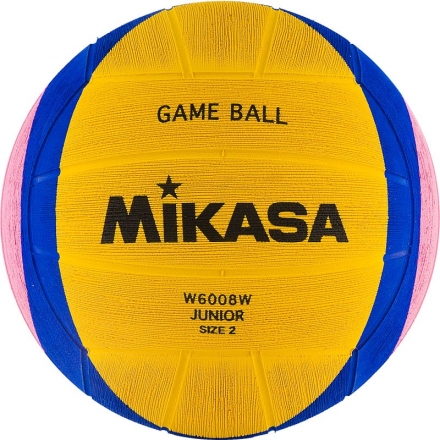Мяч для водного поло &quot;MIKASA W6008W&quot; р.2, jun, резина, вес 300-320 г, дл.окр. 58-60см, жел-син-роз, фото 1