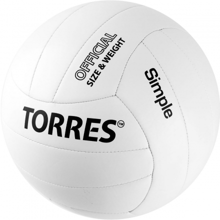 Мяч вол. &quot;TORRES Simple&quot; арт.V32105, р.5, синт.кожа (ТПУ), маш. сшивка, бут. камера, бело-черный, фото 1