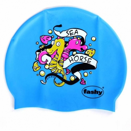 Шапочка для плавания детская &quot;FASHY Silicone Cap Printed&quot;, принт &quot;морской конек&quot;, ярко-голубой, фото 1