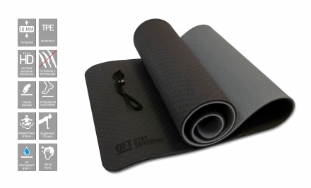 Коврик для йоги 10 мм двухслойный TPE черно-серый, фото 4
