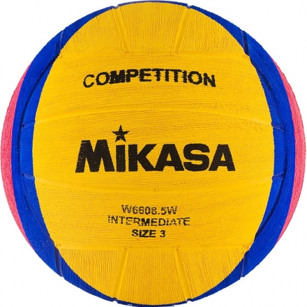 Мяч для водного поло &quot;MIKASA W6608 5W&quot; р.3, jun, резина, вес 340-380 г, дл. окр.61-63см, жел-син-роз, фото 1