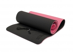 Коврик для йоги 10 мм двухслойный TPE черно-розовый, фото 1