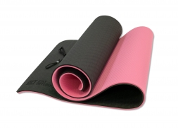Коврик для йоги 10 мм двухслойный TPE черно-розовый, фото 2