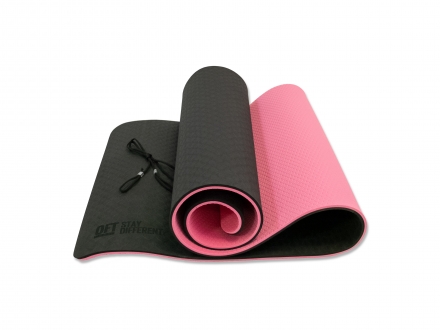 Коврик для йоги 10 мм двухслойный TPE черно-розовый, фото 3
