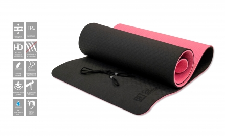 Коврик для йоги 10 мм двухслойный TPE черно-розовый, фото 4