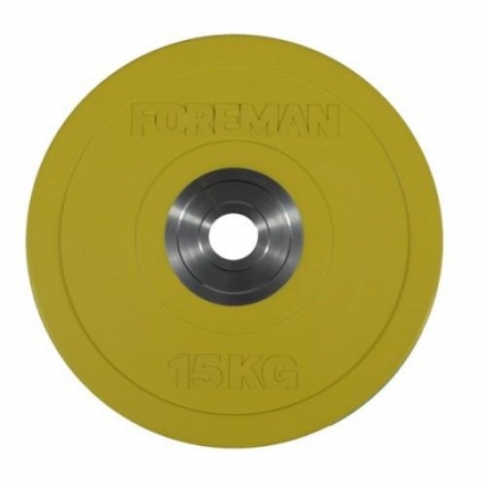 Диск бампированный обрезиненный цветной FOREMAN FM/BM-15KG-YL (15 кг), фото 1