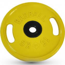Диск BARBELL Евро-классик с ручками обрезиненный цветной, 15 кг