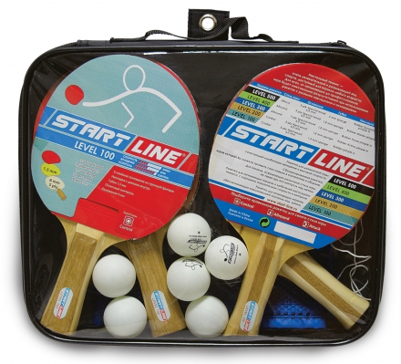 Набор START LINE: 4 Ракетки Level 100, 6 Мячей Club Select, Сетка с креплением, упаковано в сумку на молнии с ручкой, фото 1