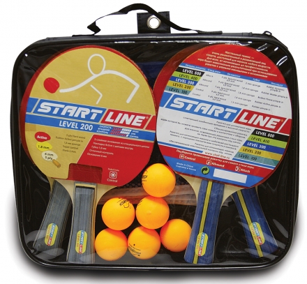 Набор START LINE: 4 Ракетки Level 200, 6 Мячей Club Select. Сетка с креплением, упаковано в сумку на молнии с ручкой., фото 1