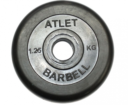 Диск обрезиненный, чёрного цвета, 26 мм, 1,25 кг  Atlet, фото 1