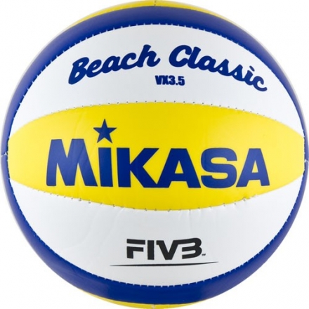 Мяч вол. пляжн. сув. &quot;MIKASA VX3.5&quot; р.1, диам. 15 см, синт. кожа ПВХ, бело-желто-синий, фото 1