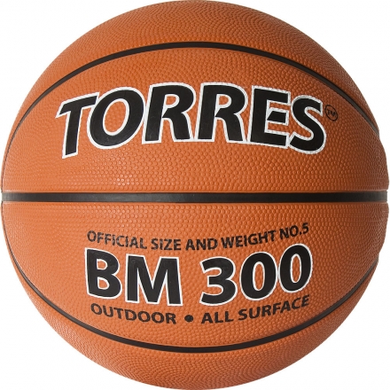 Мяч баск. &quot;TORRES BM300&quot; арт.B02015, р.5, резина, нейлон. корд, бут. камера, темнооранж-черн, фото 1