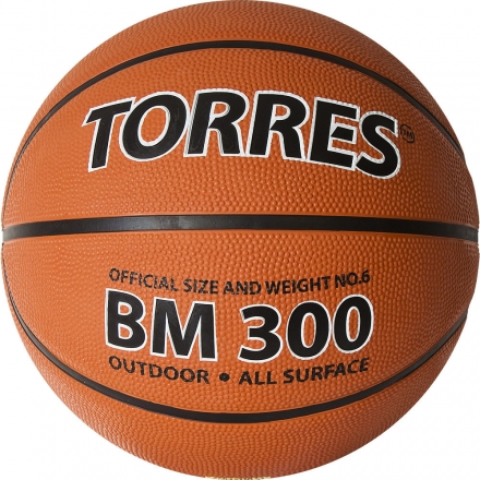 Мяч баск. &quot;TORRES BM300&quot; арт.B02016, р.6, резина, нейлон. корд, бут. камера, темнооранж-черн, фото 1