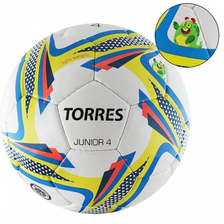 Мяч футбольный &quot;TORRES Junior-4&quot; р.4, бело-желто-голубой, фото 1