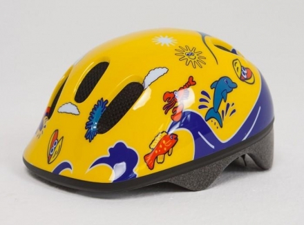 Шлем детский желто-синий с дельфинами, фото 1