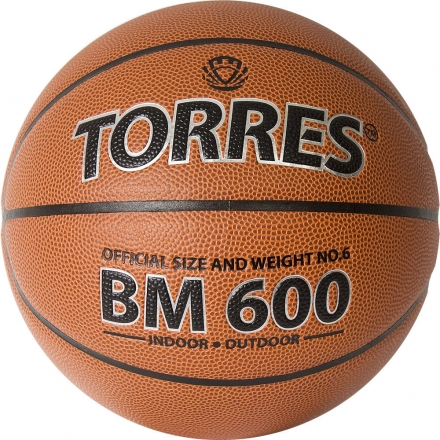 Мяч баск. &quot;TORRES BM600&quot; арт.B32026, р.6, ПУ, нейлон. корд, бут. камера, темнокоричневый-черн, фото 1