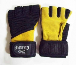 Перчатки тяжел/замша+mesh черно-желтые р.XL CF-012