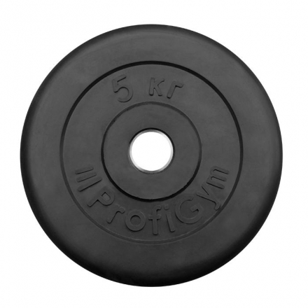 Диск «Profigym» тренировочный обрезиненный 5 кг черный 26 мм (металлическая втулка)  ДТР-5/26, фото 1