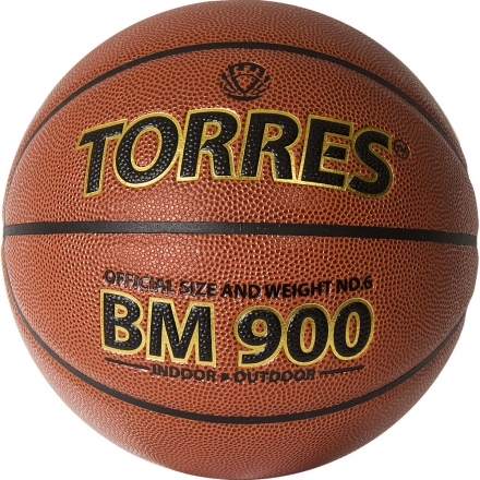 Мяч баск. &quot;TORRES BM900&quot; арт.B32036, р.6, ПУ-композит, нейлон. корд, бутил. камера, темнооранж-черн, фото 1