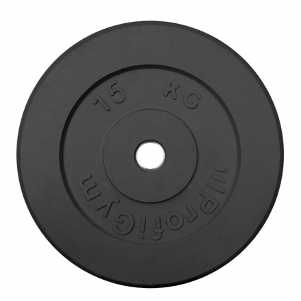 Диск «Profigym» тренировочный обрезиненный 15 кг черный 26 мм (металлическая втулка)  ДТР-15/26 , фото 1