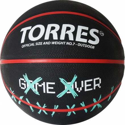 Мяч баск. &quot;TORRES Game Over&quot; B02217, р.7, резина, нейлон. корд, бут. кам., черный, фото 1