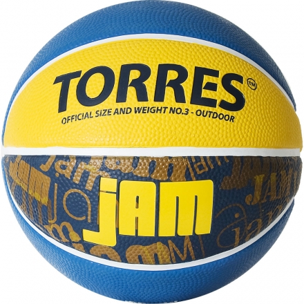 Мяч баск. &quot;TORRES Jam&quot; арт.B02043, р.3, резина, нейлон. корд, бут. кам., син-желт-голубой, фото 1