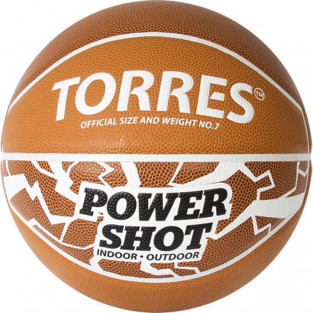 Мяч баск. &quot;TORRES Power Shot&quot; арт.B32087, р.7, 8 пан., ПУ, нейлон.корд,бут.кам, оранжево-белый, фото 1