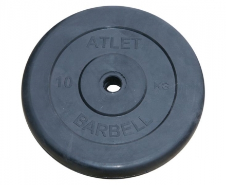 Диск обрезиненный, чёрного цвета, 31 мм, 10 кг Atlet, фото 1