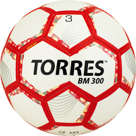 Мяч футб. &quot;TORRES BM 300&quot; арт.F320743, р.3, 28 пан.,гл.TPU,2 подк. слой, маш. сш., бело-серебр-крас., фото 1