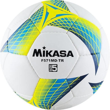 Мяч футбольный тренировочный &quot;MIKASA F571MD-TR-B&quot;, р.5, бело-бирюз-желтый, фото 1