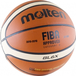 Мяч баск. &quot;MOLTEN BGL6X&quot; р.6, FIBA Appr,12 пан, нат.кожа, бут.кам,кор-беж-чер, фото 1